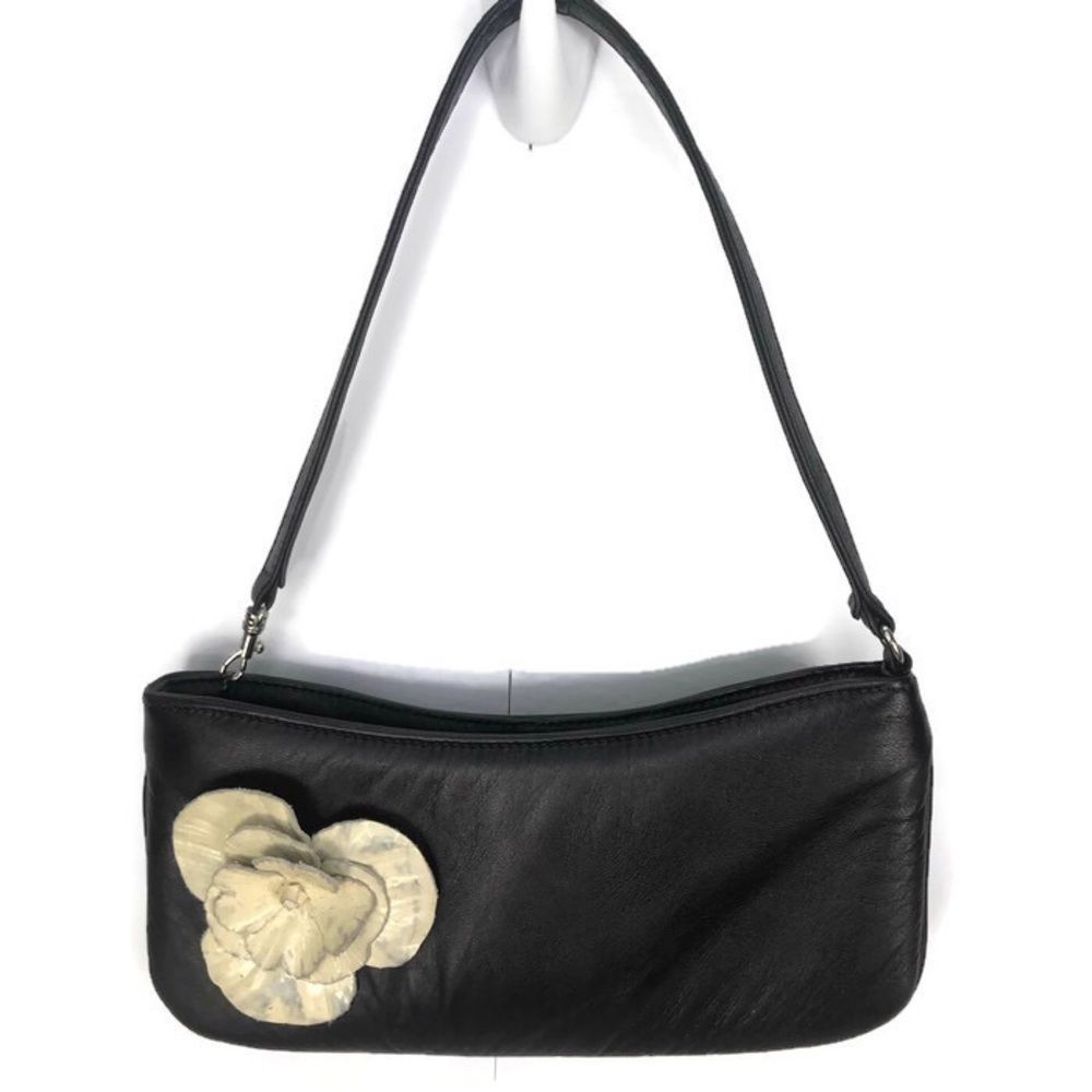 Cache Black Handbag Soft White Flower